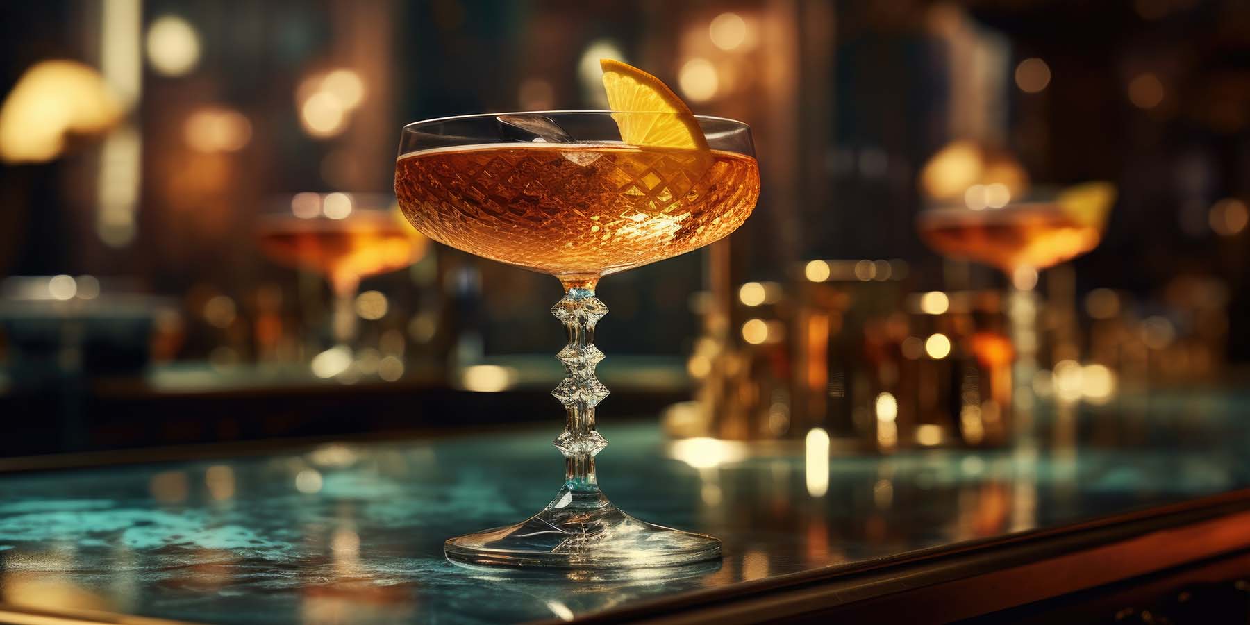 Cocktail close up in a bar setting. Blurred people in the background. Selective focus on the drink and glass. Cocktail close up in a bar setting. Blurred people in the background.